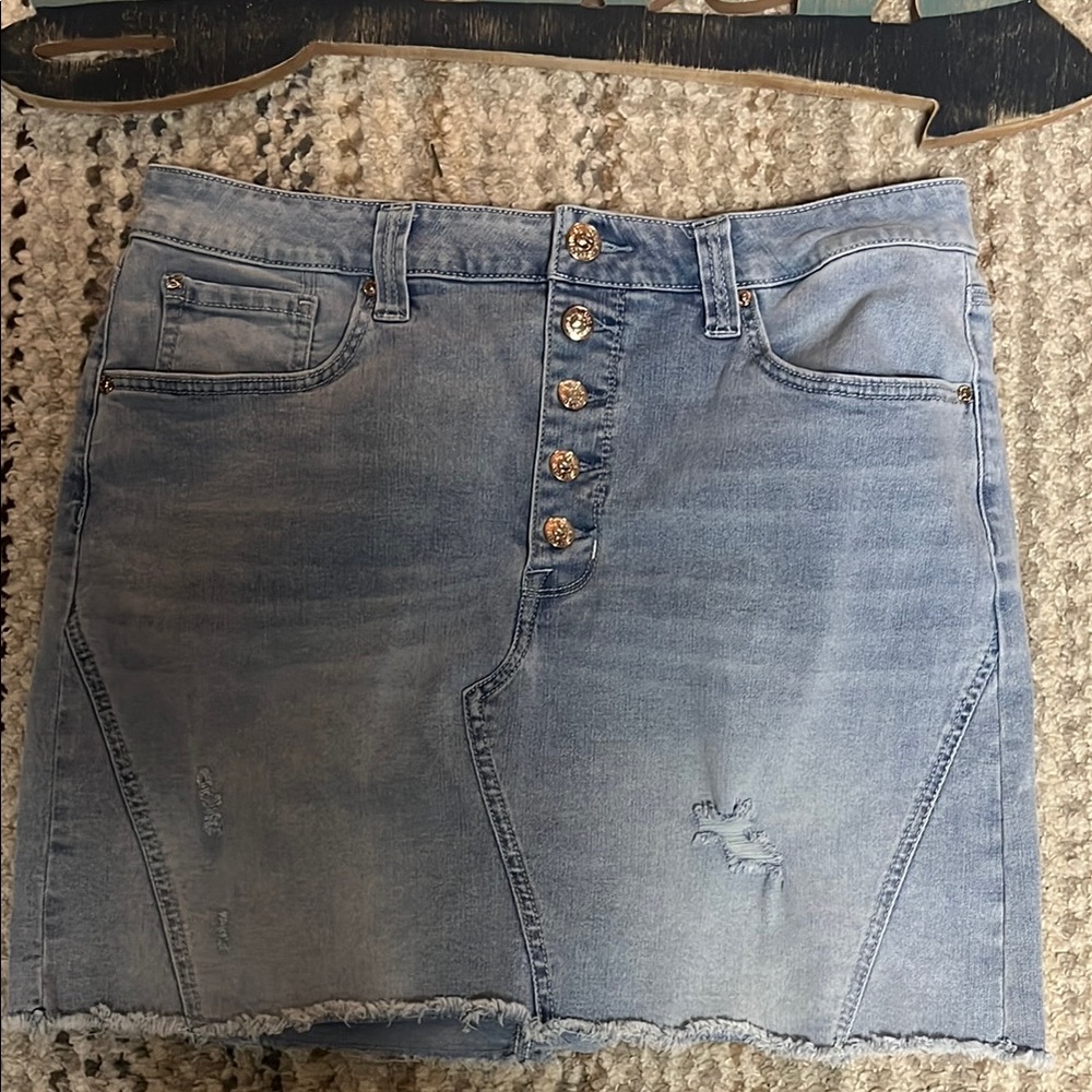 Seven 7 Jean Weekend Skirt Womens 12 Blue Denim light Wash Button Fly